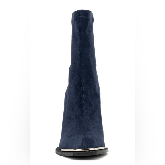 Beautifully made Ankle Boot, 4” heel, faux suede, metallic accents at the toe. - Picture 3 of 13